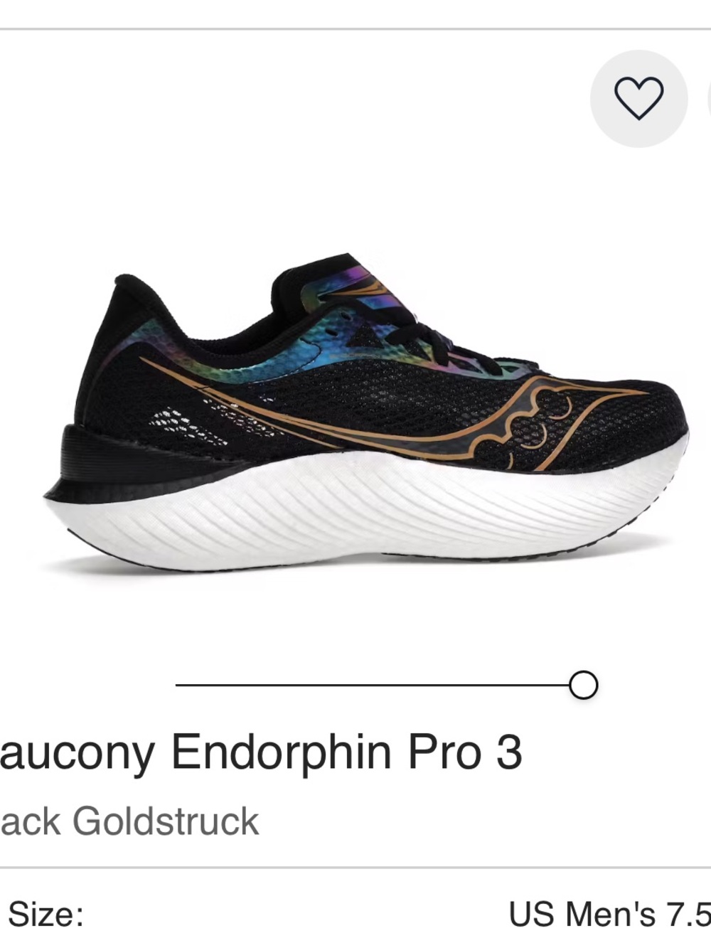 SAUCONY ENDORPHIN PRO Running Sneaker in Black with Iridescent and Gold Accent